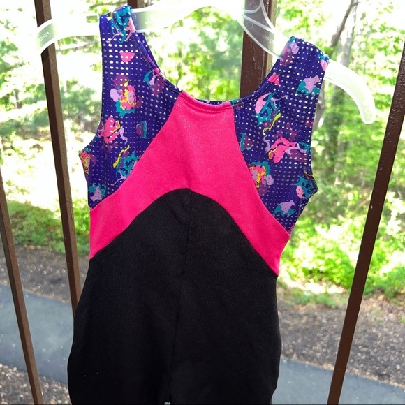 EYE catching Girlâs neon, sparkly, studded gymnasticâs unitard freestyle/Danskin - Picture 3 of 4